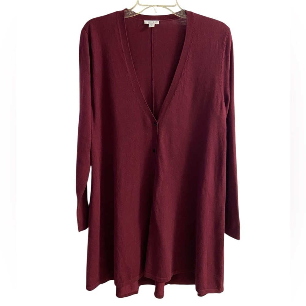 J Jill burgundy sweater cardigan long line button up wool blend Medium